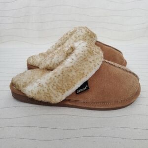 NEW Old Friend Mens Tan Sheepskin Leather Slip On Comfort Slipper Shoes Sz 7M